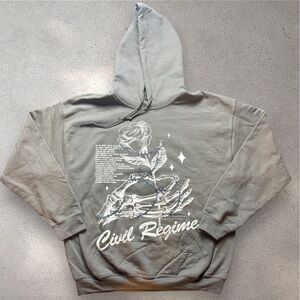 Civil Regime Gray Graphic Hoodie - Rose & Skeleton Design